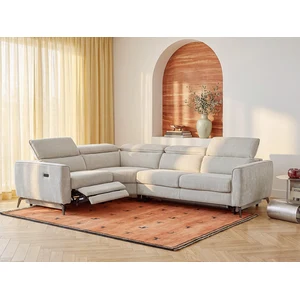 Vente-unique.com Canapé d'angle gauche convertible relax électrique en tissu chenille beige KOBIBRA pas cher