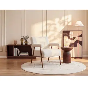 Vente-unique.com Fauteuil en tissu texturé beige avec pieds effet bois MIROSIA pas cher
