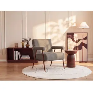 Vente-unique.com Fauteuil en tissu texturé taupe avec pieds effet bois MIROSIA pas cher