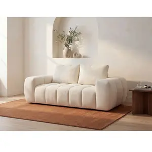 Vente-unique.com Canapé 2 places compressé en tissu texturé beige BENAFO pas cher