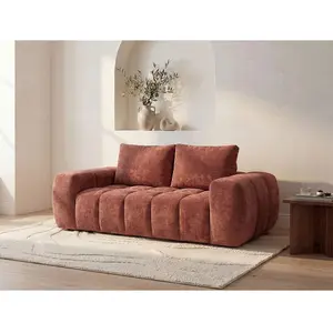 Vente-unique.com Canapé 2 places compressé en tissu texturé terracotta BENAFO pas cher