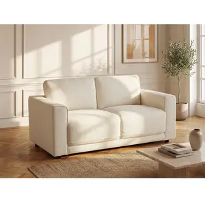 Vente-unique.com Canapé 2 places en tissu texturé blanc cassé NETUSO pas cher