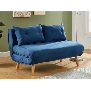 Vente-unique.com Canapé 2 places convertible en tissu bleu VALERIO pas cher