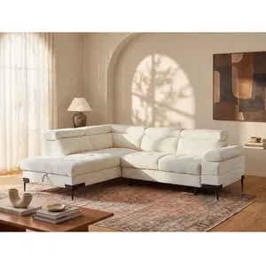 Vente-unique.com Canapé d'angle droit convertible en tissu texturé blanc cassé TICOUTA pas cher