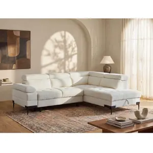 Vente-unique.com Canapé d'angle gauche convertible en tissu texturé blanc cassé TICOUTA pas cher