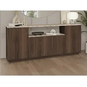 Vente-Unique Buffet avec 4 portes et 1 étagère - Naturel foncé et effet travertin beige - LOTULA pas cher