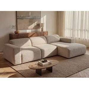 VENTE-UNIQUE Grand canapé dangle droit avec assise coulissante électrique en tissu beige POGNI de Maison Céphy pas cher