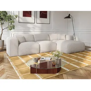 Vente-Unique Grand canapé d'angle droit convertible express en tissu chiné beige - Matelas 16 cm mémoire de forme POGNI pas cher