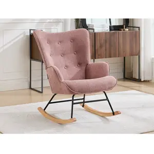 Vente-Unique Fauteuil à bascule en tissu chiné rose ELMINA pas cher