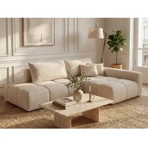 Vente-Unique Canapé d'angle droit ouvert convertible en tissu texturé beige MINTURNO pas cher