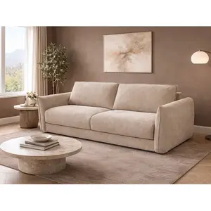 Vente-unique.com Canapé 4 places convertible express en tissu texturé beige - Couchage 160 cm - Matelas 13 cm mémoire de forme GABRIZA pas cher