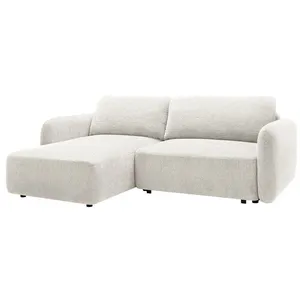 Vente-unique.com Canapé d'angle gauche convertible en tissu chenille blanc cassé PLUFATI pas cher