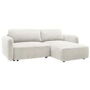 Vente-unique.com Canapé d'angle droit convertible en tissu chenille blanc cassé PLUFATI pas cher