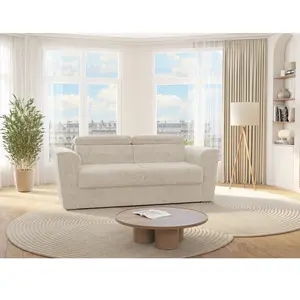 Vente-Unique Canapé 3 places convertible express en tissu texturé beige - Couchage 140 cm - Matelas 22 cm avec mémoire de forme - RIZORA pas cher