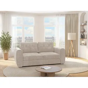 VENTE-UNIQUE Canapé 3 places convertible express en tissu beige - Couchage 140 cm - Matelas 18 cm - BOLIPO pas cher
