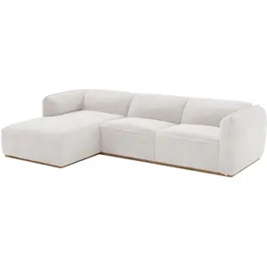 Vente-unique.com Canapé d'angle gauche en tissu chenille beige et base en bois CANOBRU pas cher