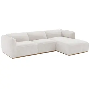 Vente-unique.com Canapé d'angle droit en tissu chenille beige et base en bois CANOBRU pas cher