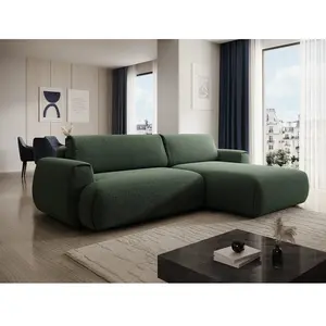 VENTE-UNIQUE Canapé D'Angle Droit Convertible En Tissu Chenille Vert Sapin Monelia pas cher
