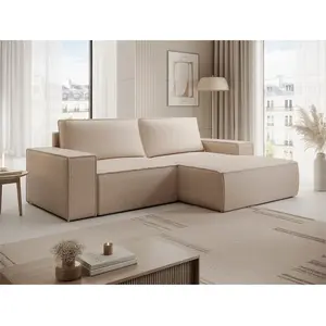 VENTE-UNIQUE Petit Canapé D'Angle Droit Convertible En Tissu Texturé Beige Amelia pas cher