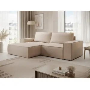 VENTE-UNIQUE Petit Canapé D'Angle Gauche Convertible En Tissu Texturé Beige Amelia pas cher
