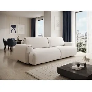 VENTE-UNIQUE Canapé 4 Places Convertible En Tissu Chenille Blanc Ivoire Monelia pas cher