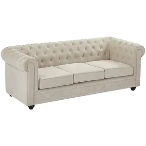 Vente-unique.com Canapé 3 places en tissu beige CHESTERFIELD pas cher