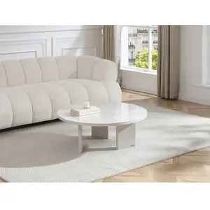 Vente-unique.com Table basse en MDF et verre trempé - Beige laqué - DORLENA pas cher