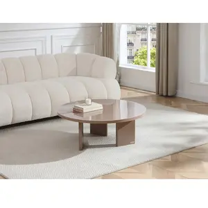 Vente-unique.com Table basse en MDF et verre trempé - Taupe laqué - DORLENA pas cher
