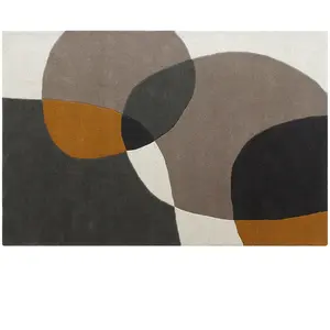 Vente-unique.com Tapis tufté 100% laine motifs abstraits - 160 x 230 cm - Taupe et gris - 2400 g/m² - GUALINA pas cher