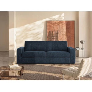 Vente-unique.com Canapé 3 places convertible express en tissu bleu - Couchage 140 cm - Matelas 22 cm avec mémoire de forme CALITO pas cher