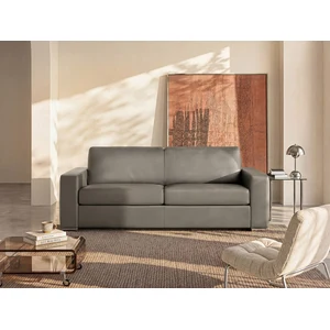 Vente-unique.com Canapé 3 places convertible express en cuir de buffle taupe - Couchage à lattes larges 140 cm - Matelas 14 cm CALITO pas cher