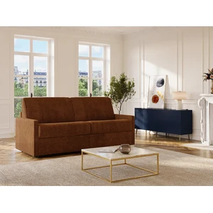 Vente-Unique Canapé 3 places convertible express en tissu terracotta - Couchage à lattes larges 140 cm - Matelas 14 cm CALIFE pas cher