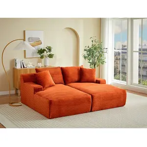 Vente-unique.com Canapé 3 places confort assise profonde en velours côtelé grosses côtes terracotta DONILIA pas cher