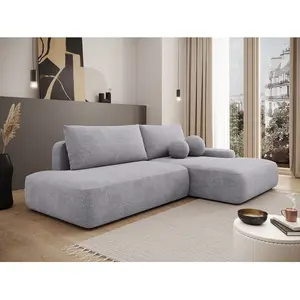 Vente-Unique Canapé d'angle droit ouvert convertible en tissu texturé gris clair DAVISO pas cher