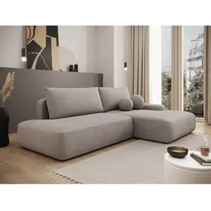 Vente-Unique Canapé d'angle droit ouvert convertible en tissu texturé taupe DAVISO pas cher