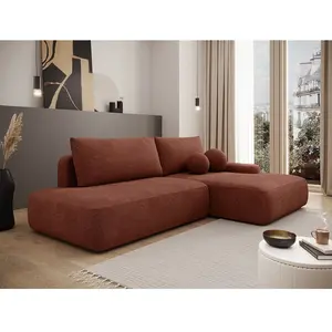 VENTE-UNIQUE Canapé dangle droit ouvert convertible en tissu texturé terracotta DAVISO pas cher