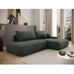 Vente-Unique Canapé d'angle droit ouvert convertible en tissu texturé vert sapin DAVISO pas cher