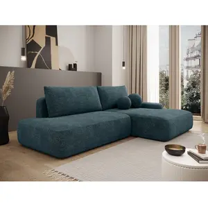 VENTE-UNIQUE Canapé D'Angle Droit Ouvert Convertible En Tissu Texturé Bleu Daviso pas cher