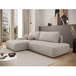 Vente-Unique Canapé d'angle gauche ouvert convertible en tissu texturé beige DAVISO pas cher