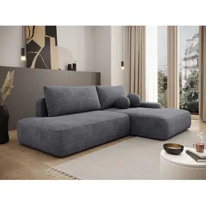 Vente-Unique Canapé d'angle droit ouvert convertible en tissu texturé gris anthracite DAVISO pas cher