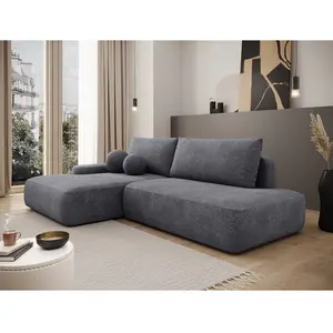 VENTE-UNIQUE Canapé dangle gauche ouvert convertible en tissu texturé gris anthracite DAVISO pas cher