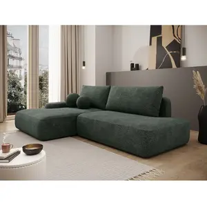 VENTE-UNIQUE Canapé dangle gauche ouvert convertible en tissu texturé vert sapin DAVISO pas cher