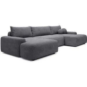 VENTE-UNIQUE Grand Canapé D'Angle Panoramique Convertible En Tissu Texturé Gris Anthracite Daviso pas cher