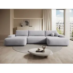 VENTE-UNIQUE Grand Canapé D'Angle Panoramique Convertible En Tissu Texturé Gris Clair Daviso pas cher
