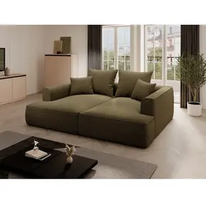 VENTE-UNIQUE Canapé 3 Places Confort Assise Profonde En Tissu Chenille Vert Kaki Pineta pas cher
