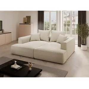 VENTE-UNIQUE Canapé 3 Places Confort Assise Profonde En Tissu Chenille Beige Pineta pas cher