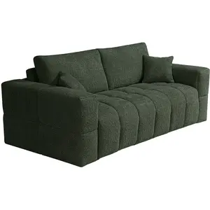 Vente-unique.com Canapé 3 places convertible express en tissu bouclette vert - Couchage 140 cm - Matelas 20 cm ISSORO pas cher