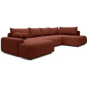 VENTE-UNIQUE Grand Canapé D'Angle Gauche Panoramique Convertible En Tissu Texturé Terracotta Daviso pas cher