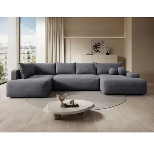 VENTE-UNIQUE Grand Canapé D'Angle Gauche Panoramique Convertible En Tissu Texturé Gris Anthracite Daviso pas cher