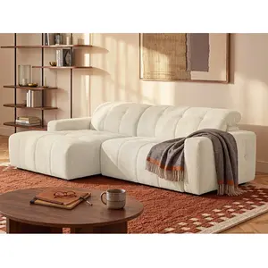 Vente-unique.com Canapé d'angle gauche avec assise coulissante électrique en tissu chenille beige CLEMIGA pas cher